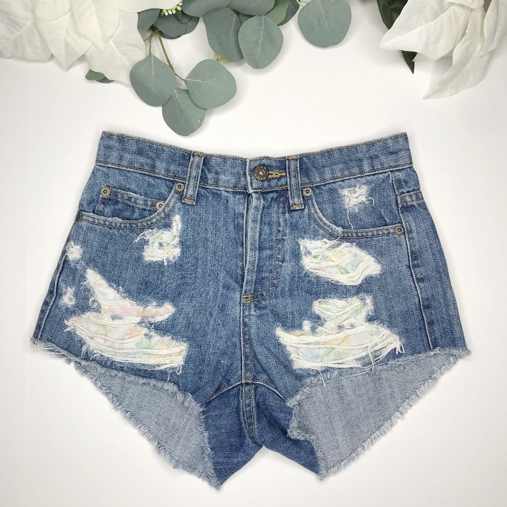 Carmar Women Cutoff Denim Short 25 Floral Distress